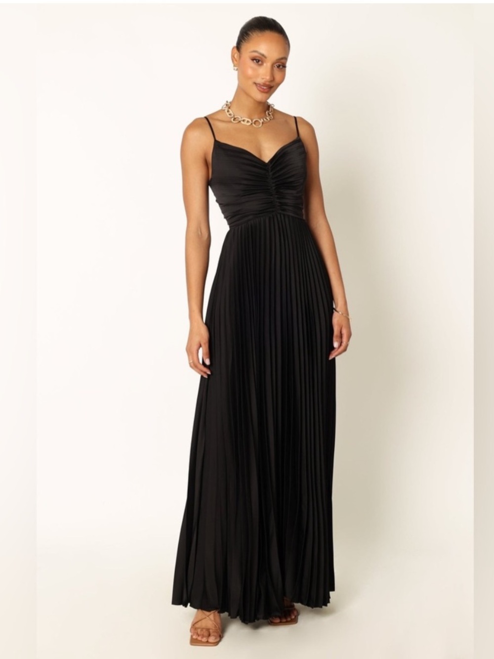 Petal & Pup Naira Pleated Maxi Dress in Black - Picture 7 of 8